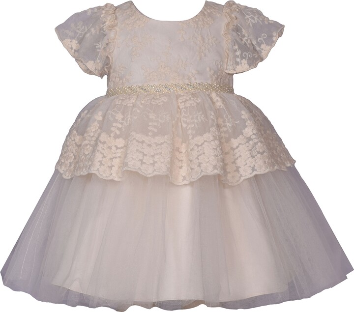 Bonnie Baby Baby Girls Embroidered Lace Peplum Party Dress