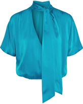Thumbnail for your product : Alice + Olivia Livvy Tie-neck Wrap-effect Washed Silk-blend Blouse