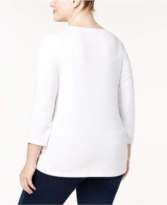 Karen Scott Plus Size Cotton Braided-Trim Top, Created for Macy's