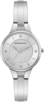BCBGMAXAZRIA Ladies Silver Bangle Bracelet Watch with Silver Dial, 32mm
