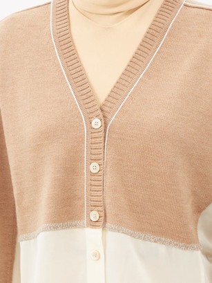 Chloé Silk-georgette And Knitted Wool Cardigan - Light Brown
