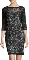 Thumbnail for your product : Sue Wong 3/4-Sleeve Lace Cocktail Dress, Black/White