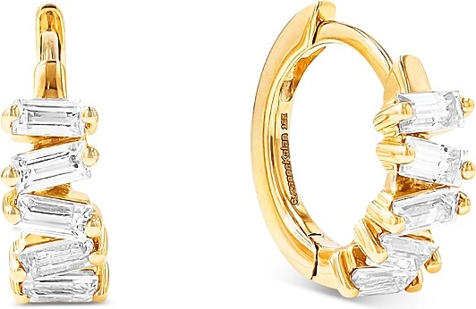 Suzanne Kalan 18K Yellow Gold Diamond Thin Huggie Hoop Earrings
