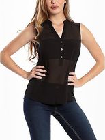 Thumbnail for your product : GUESS Attie Chiffon and Faux-Leather High-Low Top