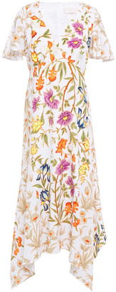 Peter Pilotto Asymmetric Floral-print Cloque Midi Dress