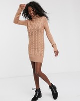 Thumbnail for your product : Brave Soul roll neck cable knit jumper dress in dusty pink