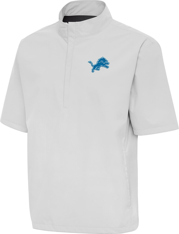 Men's Antigua Heather Gray Detroit Lions Brisk Short Sleeve Quarter-Zip Windshirt