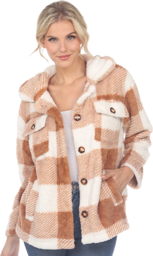 White Mark Fashion White Mark Women’s Plaid Sherpa Shacket Jacket