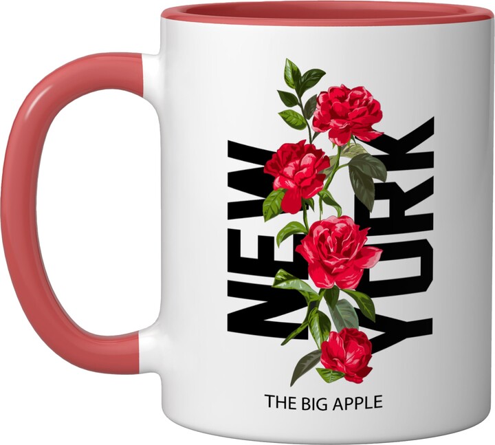 Bahaa's Tee Cool Floral New York City Graphic Design, New York City Ceramic Mug, Red/White