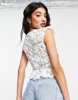Thumbnail for your product : Love Triangle lace crop top with frill in ivory co-ord