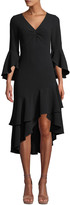 Thumbnail for your product : Shoshanna Florette Bell-Sleeve Crepe Ruffle Dress