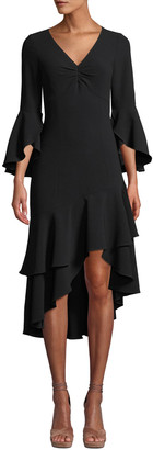 Shoshanna Florette Bell-Sleeve Crepe Ruffle Dress