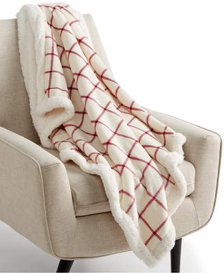Martha Stewart Collection Closeout! Collection Windowpane Reversible 50" x 60" Classic Sherpa Throw