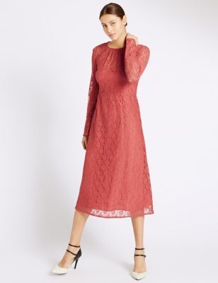 Marks and Spencer Lace Lined Long Sleeve Shift Dress