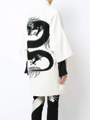 Josie Natori embroidered dragon back cardi-coat