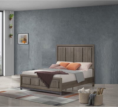 Latitude Run Queen Bed Frame In Transitional Style With Grey Oak Finish And Warm Wood Tones, For Bedroom Ambiance, Structure, Box Spring Needed, 82.63 Deep, 59.51