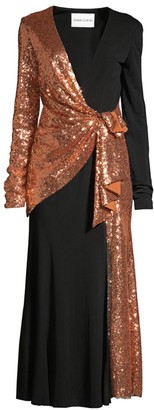 Prabal Gurung Sequin & Silk Wrapped Midi Cocktail Dress