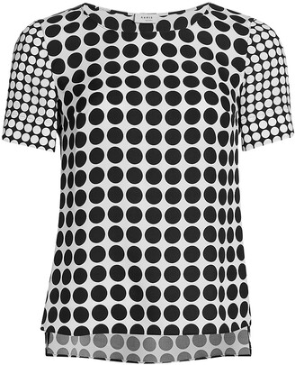 Influence short sleeve peplum blouse in white polka dot