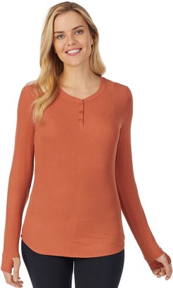 Cuddl Duds Women's Softwear with Stretch Ribbed Long Sleeve Henley Top