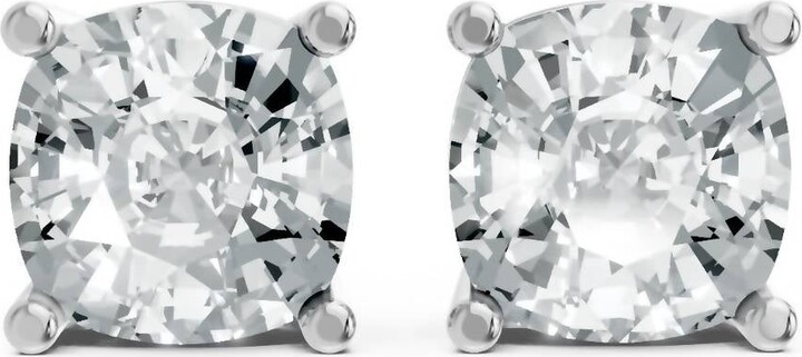 AAMIAA Women's Cushion Shape 4 Prong Push Back Studs In Rhodium Plated Sterling Silver