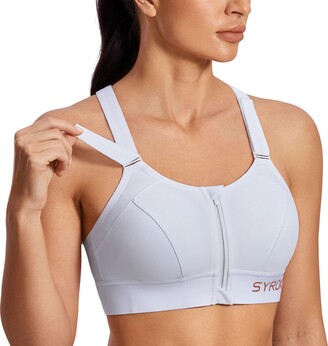 SYROKAN Women's Sports Bra High Impact Zip Front Adjustable Velcro  Racerback Plus Size Wirefree Padded Full Figure Beans Brown 32F - ShopStyle