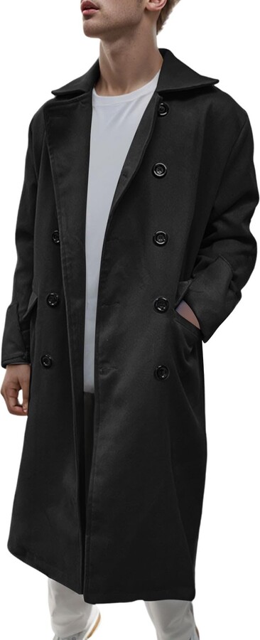 Duohropke Trench Coat Men's Jacket Long Comfort Coat with Pockets Men's  Large Sizes Plus Sizes Menswear Large Pockets Linen Solid Jacket for Men  Long Business Trench Coat Jacket for Business Leisure -
