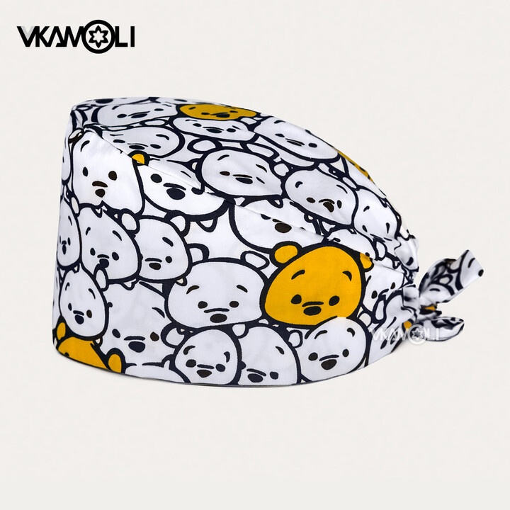 vkamoli 2024 Unisex Soft Scrub CapCute bear Printing Scrubs Hat women & apos;s and men operating room hat Nursing accessories surgicals hat