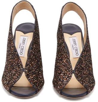 Jimmy Choo Shar 85 Peep Toe Glitter Leather Slingback Sandals - Womens - Brown Multi
