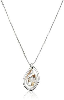 Sterling Silver and 10k Rose Gold Dancing Diamond Tear-Drop Pendant Necklace (1/10 cttw)