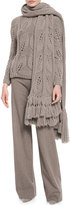 Thumbnail for your product : Lela Rose Oversized Leaf-Knit Scarf W/Fringe, Taupe