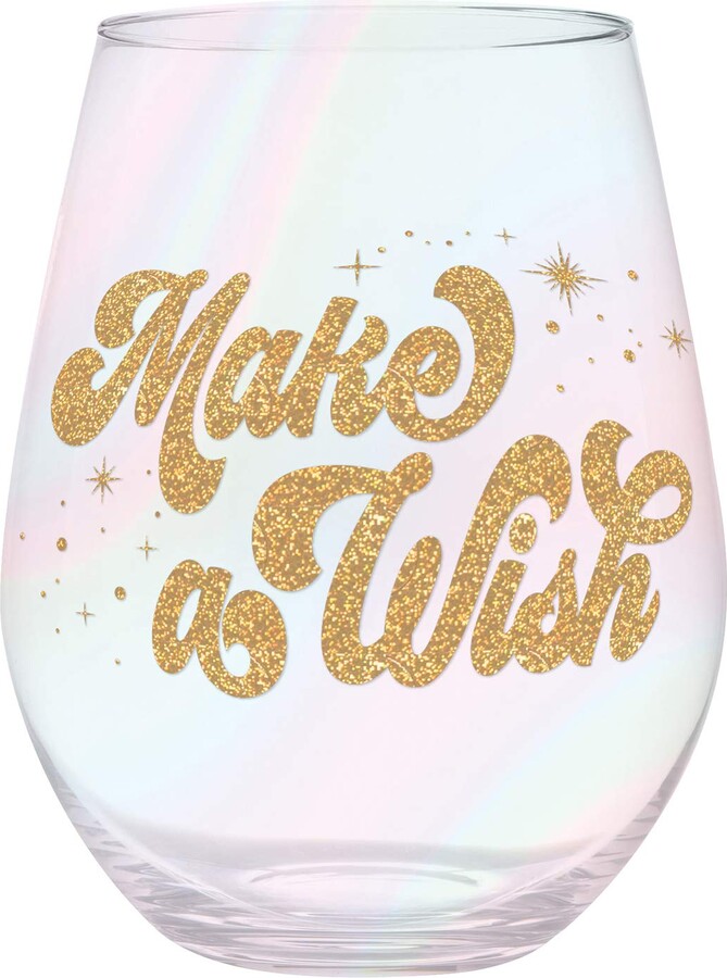 Slant Collections Jumbo Wine Glass Holds a Whole Bottle of Wine Extra Large Stemless Birthday Wine Glass, 30-Ounces, Make a Wish