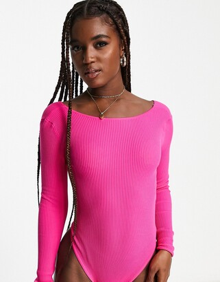 Bershka open back knitted bodysuit in hot pink - ShopStyle Tops