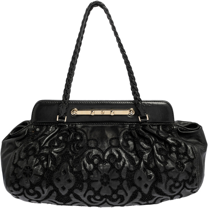 $2295 Valentino Garavani Petale Flower Black Patent Leather Tote Handbag  Purse