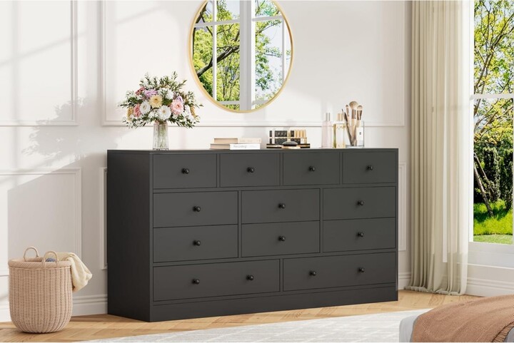 Gaomon 12 Drawer Dresser with Power Outlet 61 Inch Wide Wood Chest of Drawers