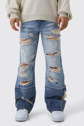 Relaxed Rigid Flare Extreme Ripped Jeans