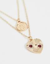 Thumbnail for your product : ASOS Design DESIGN multirow necklace with vintage style cupid and engraved heart pendants in gold