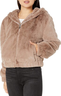 The Drop Women's Sloane Faux Fur Zip Front Hooded Bomber Jacket