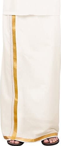 Herren Dhoti Aus Seidenstoff Mit Zari-Bordüre - Südindischer Traditioneller Dhoti