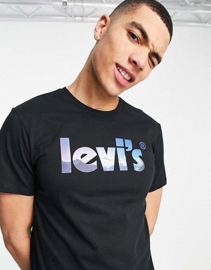 Levi's t-shirt with poster logo mountain print in black - ShopStyle