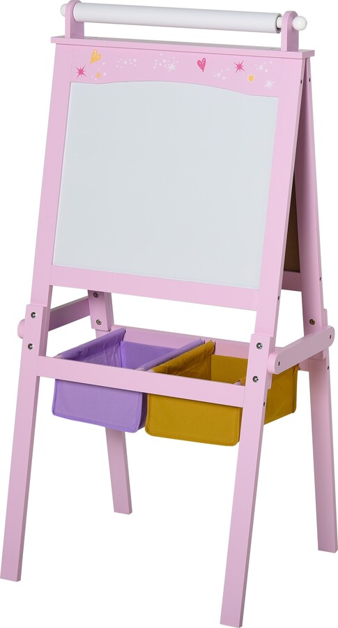 Gymax Kids' Standing Art Easel Dry-Erase Board Double Sided Chalkboard Pink  