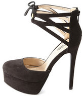 Thumbnail for your product : Charlotte Russe Cut-Out Lace-Up Ankle Cuff Platform Heels
