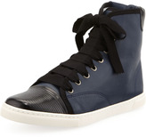 Thumbnail for your product : Lanvin Lambskin & Tejus-Textured-Toe Hi-Top, Navy/Black