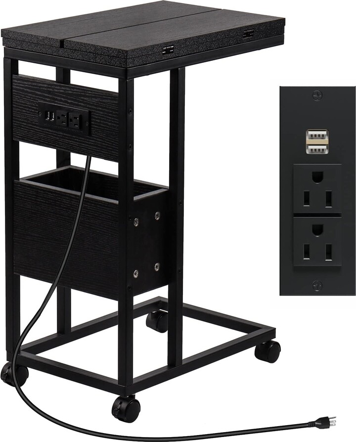 Howcool Tall Nightstand with Charging Station 26 Inch High C Shaped