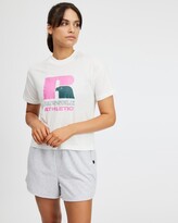 Thumbnail for your product : Russell Athletic Women's White Short Sleeve T-Shirts - Big R Dropped Shoulder Tee - Size 8 at The Iconic