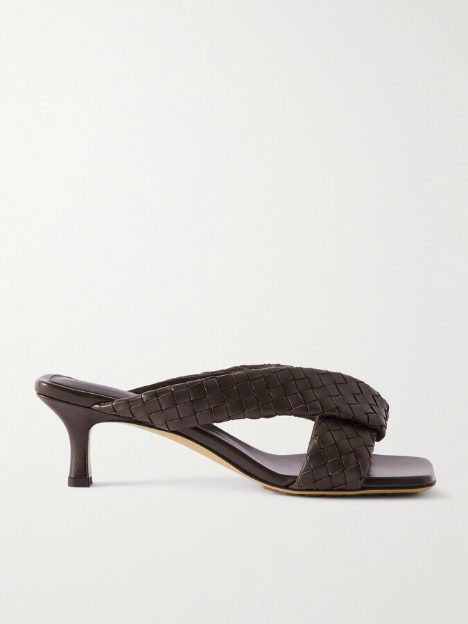 Bottega Veneta Riva Intrecciato Leather Mules - Brown
