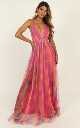 Showpo Sweet Romance Mesh Maxi Dress in pink multi - 8 (S) Wedding Showpo Sweet Romance Mesh Maxi Dress in pink multi - 8 (S) Wedding