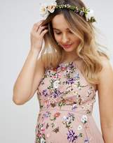 Thumbnail for your product : ASOS Maternity Design Maternity Bridesmaid Floral Embroidered Dobby Mesh Cami Strap Maxi Dress