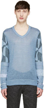 Junya Watanabe Blue Knit Patchwork Sweater