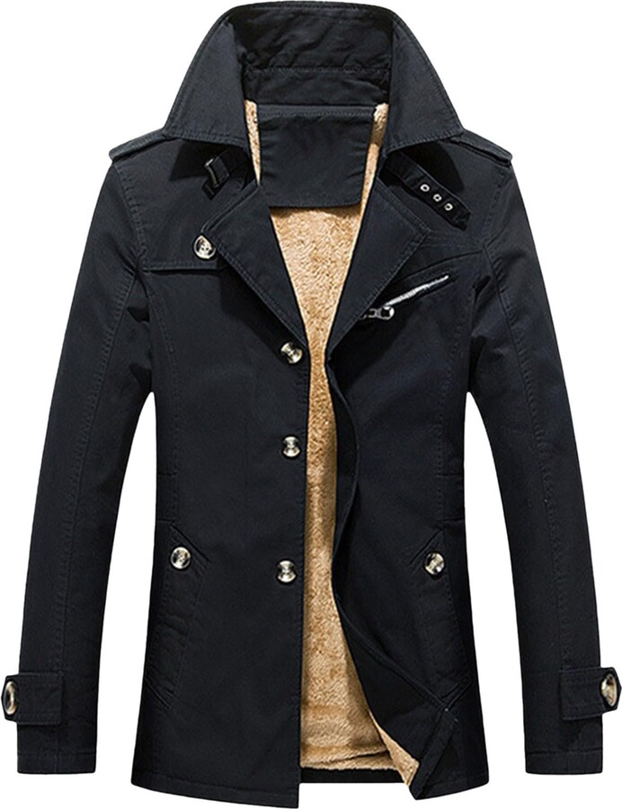 RLEHJN Trench Coat Men UK Clearance Winter Jackets Plain Woolen