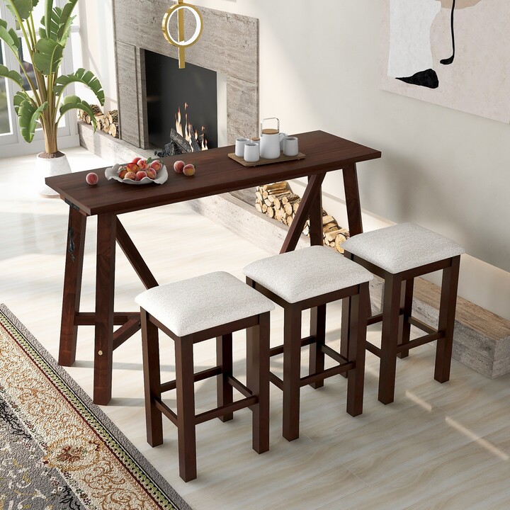 TOSWIN Distressed Multipurpose Kitchen Bar Table Set with Upholstered